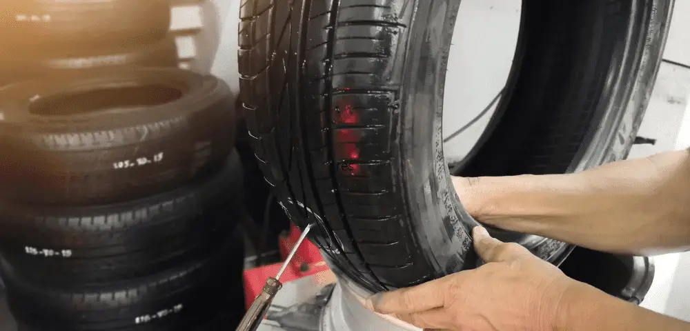 Tire being patched