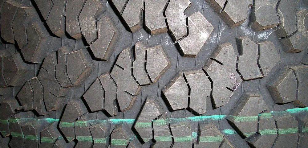 Close-up of an all-terrain tire tread pattern